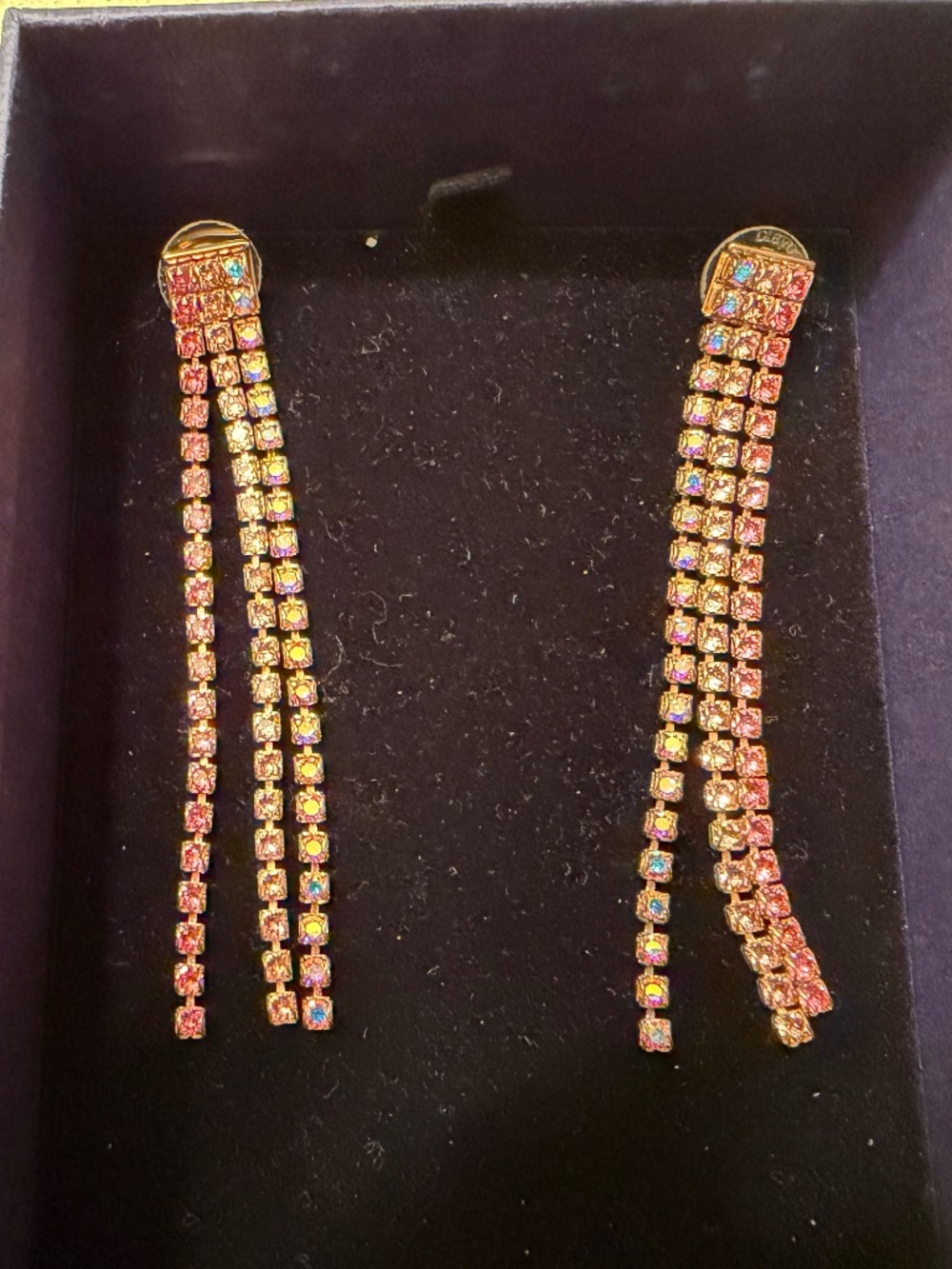 Swarovski long dangle earrings with multi-pink stones - gorgeous! - Picture 6 of 8